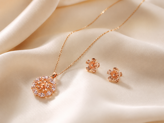 Rose Bloom Pendant Necklace Set