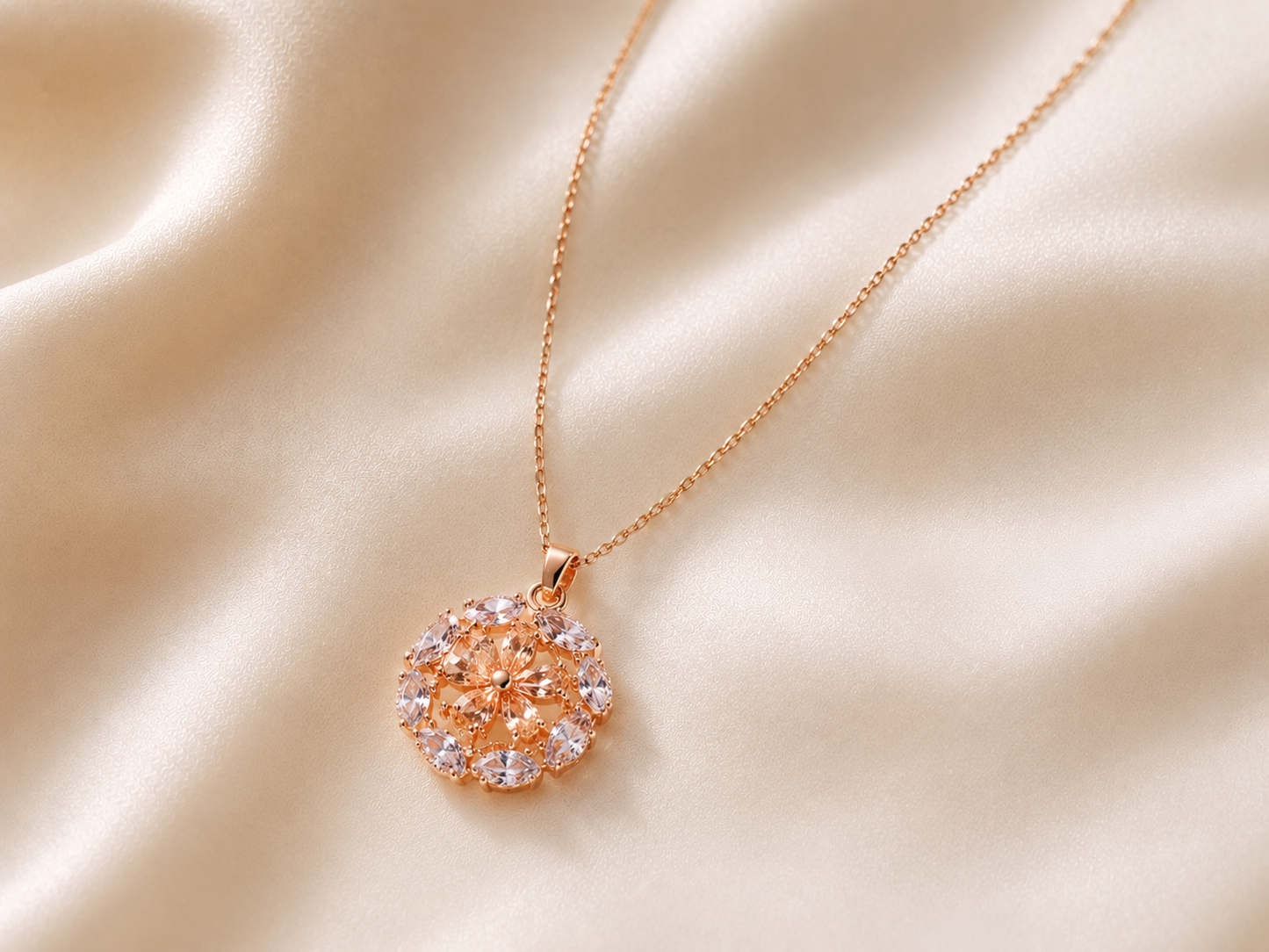 Rose Bloom Pendant Necklace Set