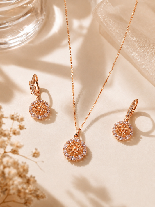 Rose Bloom Pendant Necklace Set
